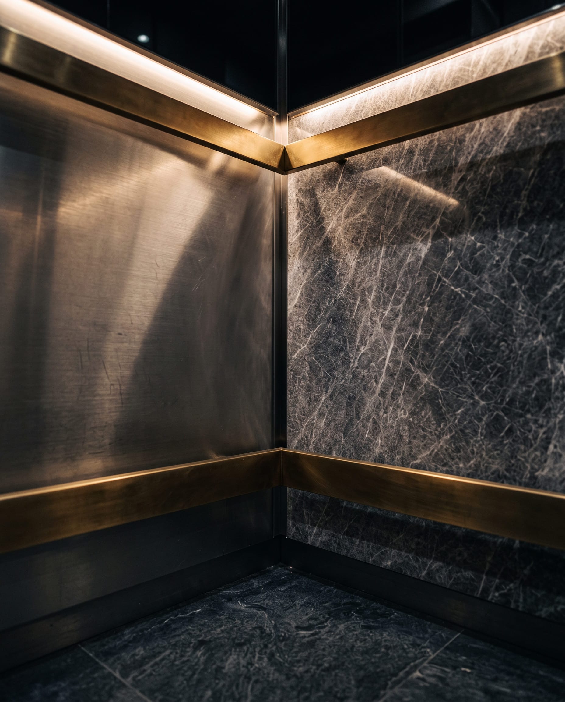 Dettaglio interno di una cabina ascensore con materiali e finiture premium
